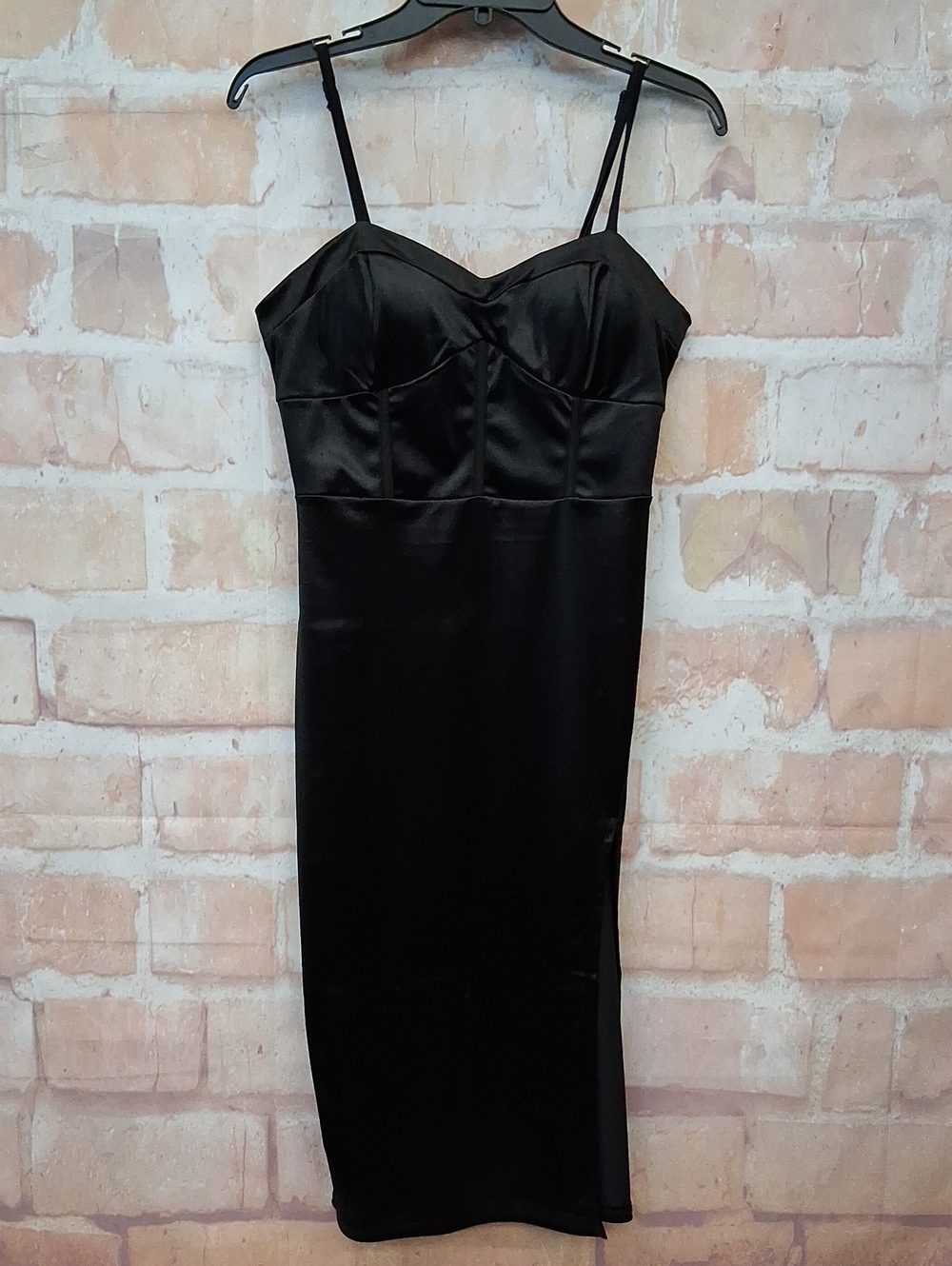 Inspired Hearts Black Satin Midi Slip Dress